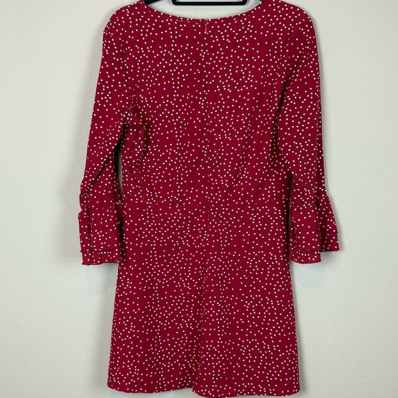 Aidan Red/Cream Polka Dotted Midi Dress with 3/4 Bell Sleeves; Size S - Picture 4 of 7